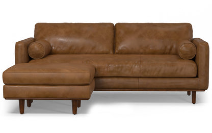 Caramel Brown Genuine Top Grain Leather | Morrison 89-inch Sofa and Ottoman Set in Genuine Leather