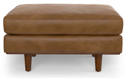 Caramel Brown Genuine Top Grain Leather | Morrison 89-inch Sofa and Ottoman Set in Genuine Leather