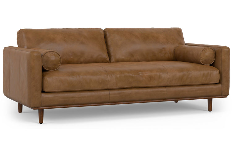 Caramel Brown Genuine Top Grain Leather | Morrison 89-inch Sofa and Ottoman Set in Genuine Leather