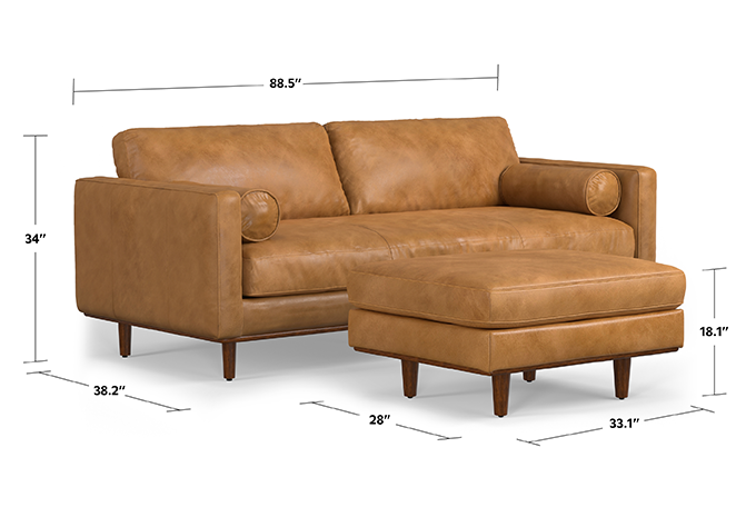 Sienna Genuine Top Grain Leather | Morrison 89-inch Sofa and Ottoman Set in Genuine Leather