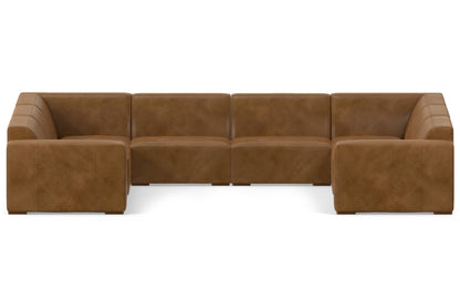 Caramel Brown Genuine Leather | Rex U-Shaped Sectional in Genuine Leather