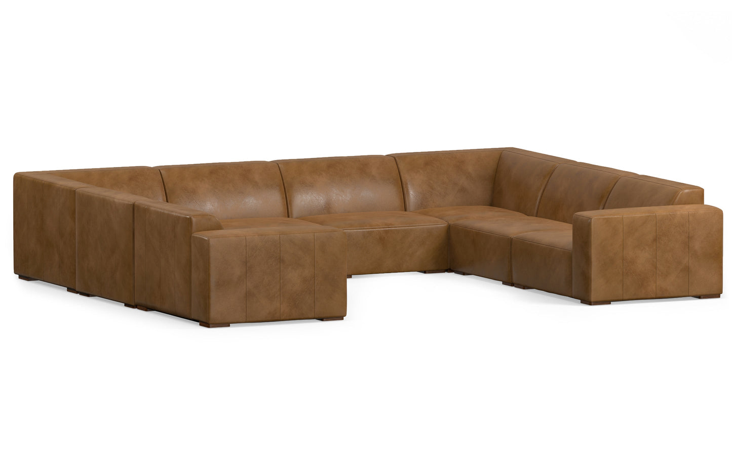 Caramel Brown Genuine Leather | Rex U-Shaped Sectional in Genuine Leather