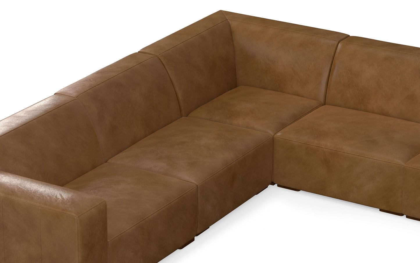 Caramel Brown Genuine Leather | Rex U-Shaped Sectional in Genuine Leather