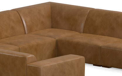 Caramel Brown Genuine Leather | Rex U-Shaped Sectional in Genuine Leather