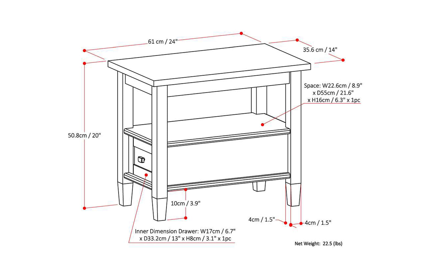 Distressed Grey | Warm Shaker Narrow Side Table