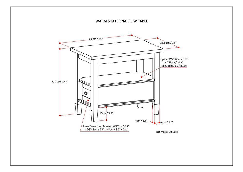 Tobacco Brown | Warm Shaker Narrow Side Table