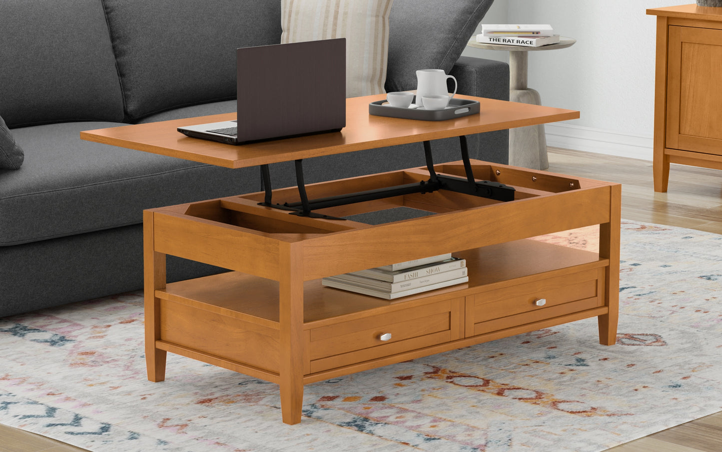 Light Golden Brown | Warm Shaker Lift Top Coffee Table