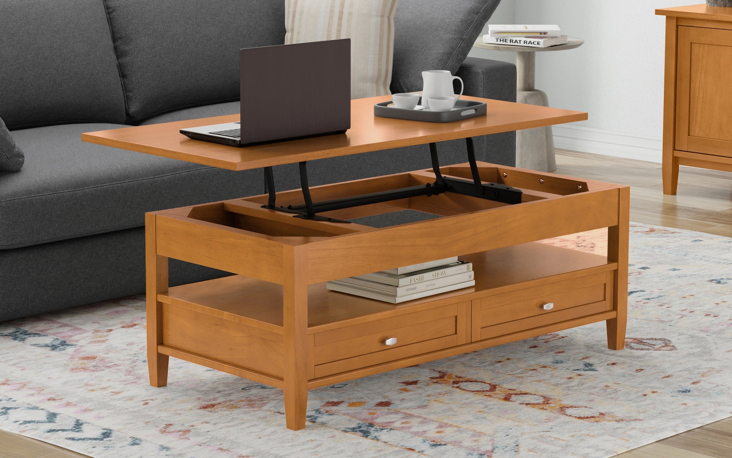 Light Golden Brown | Warm Shaker Lift Top Coffee Table