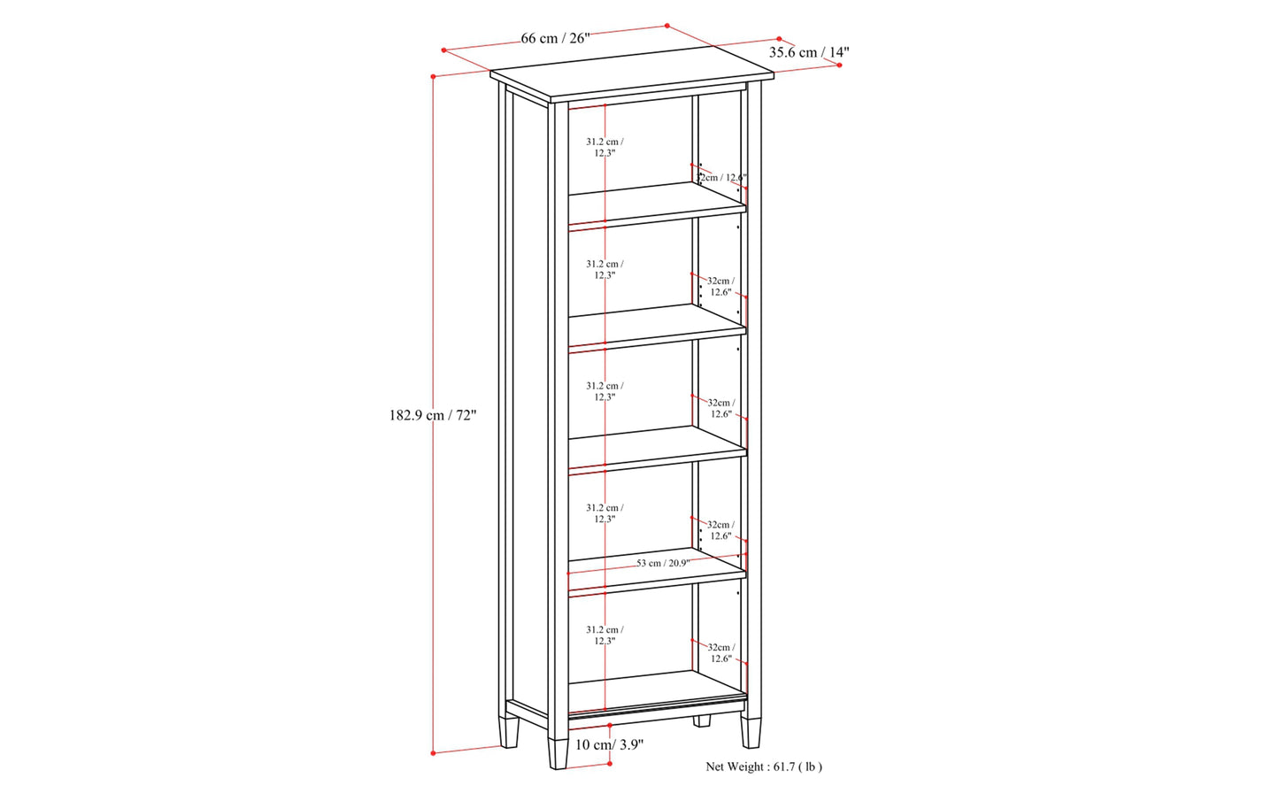 Light Golden Brown | Warm Shaker 5 Shelf Bookcase