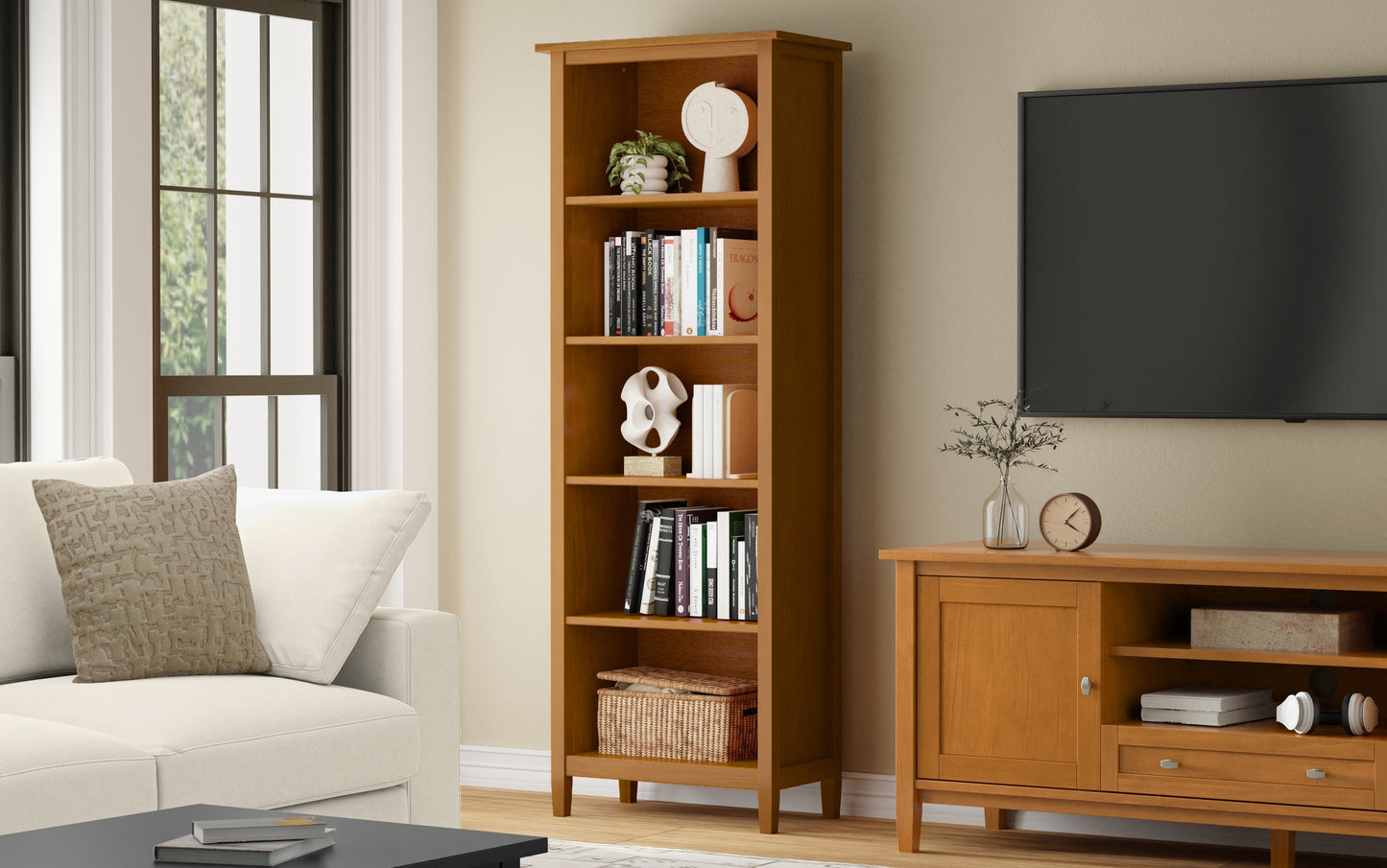 Light Golden Brown | Warm Shaker 5 Shelf Bookcase