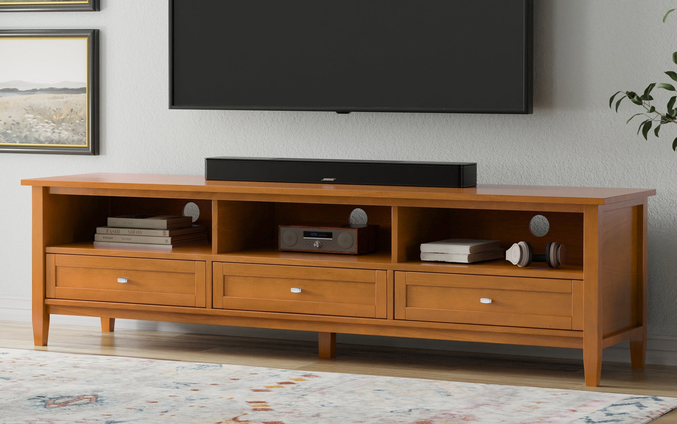 Light Golden Brown | Warm Shaker 72 inch Low TV Media Stand