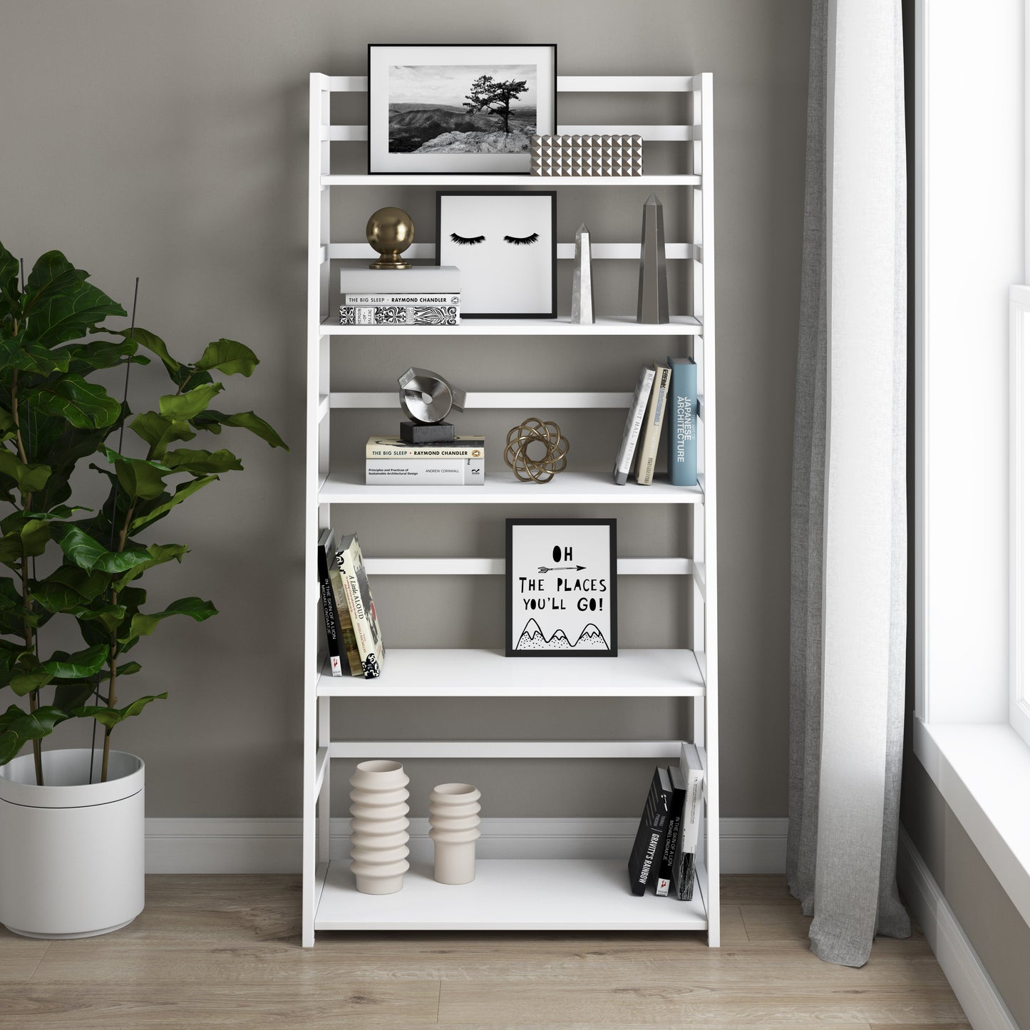 White | Acadian Ladder Shelf Bookcase