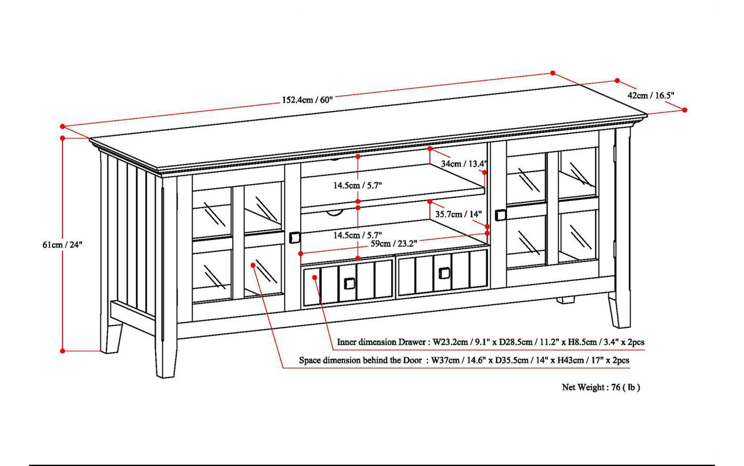 Black | Acadian 60 inch TV Stand