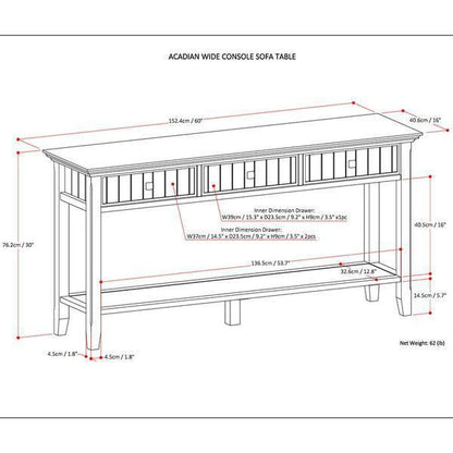 Brunette Brown | Acadian Wide Console Sofa Table