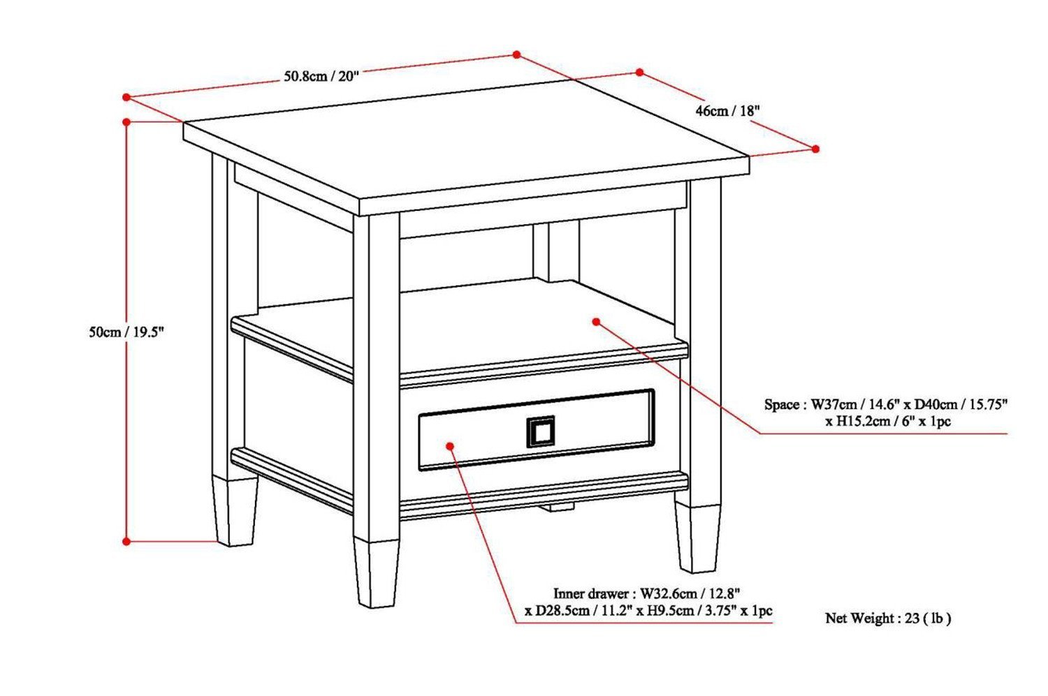 Farmhouse Grey | Warm Shaker 20 inch End Side Table