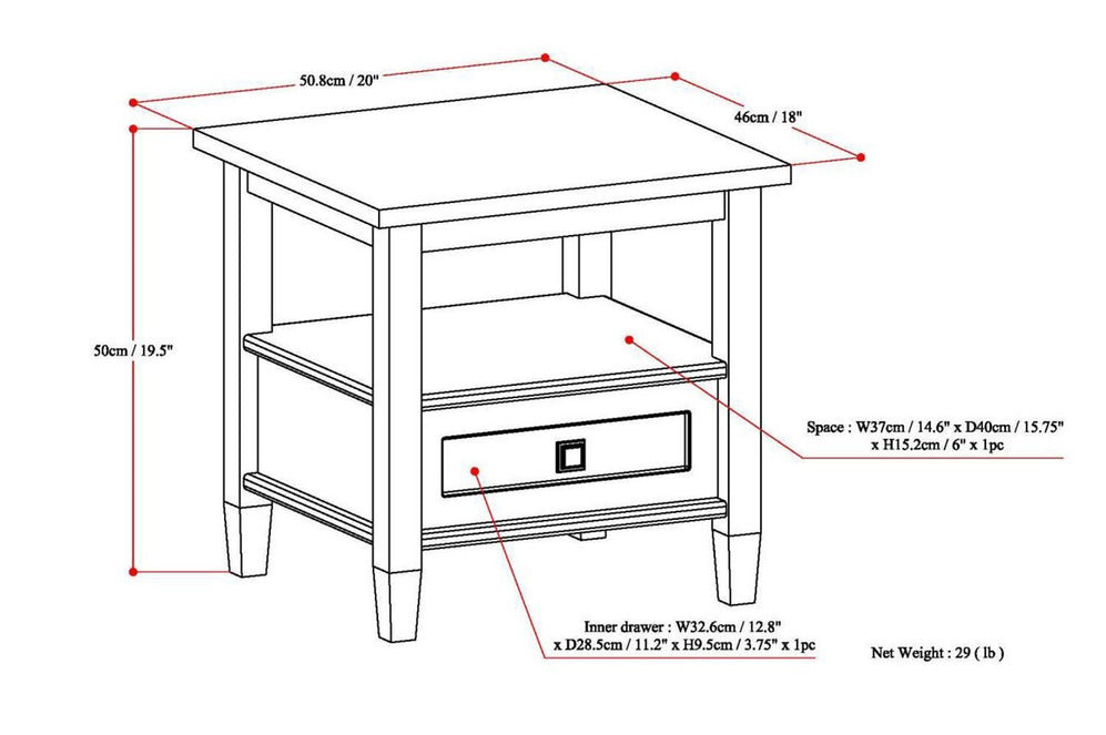 Distressed Grey | Warm Shaker 20 inch End Side Table