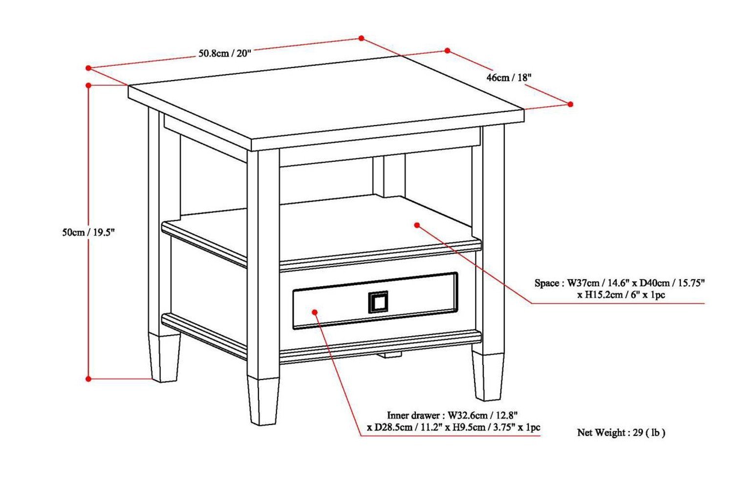 Distressed Grey | Warm Shaker 20 inch End Side Table