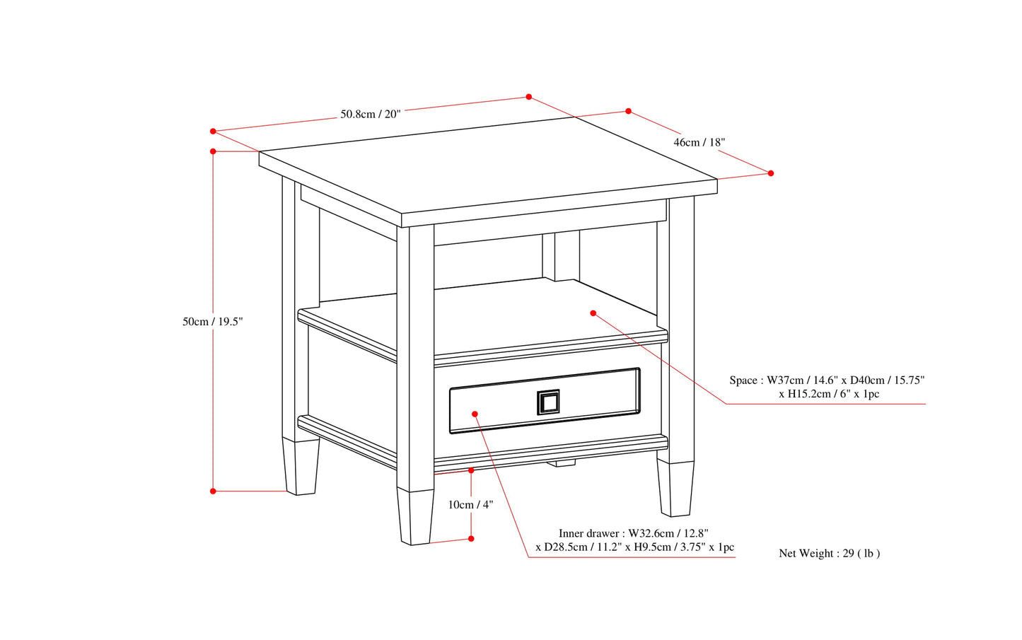 Distressed Grey | Warm Shaker 20 inch End Side Table