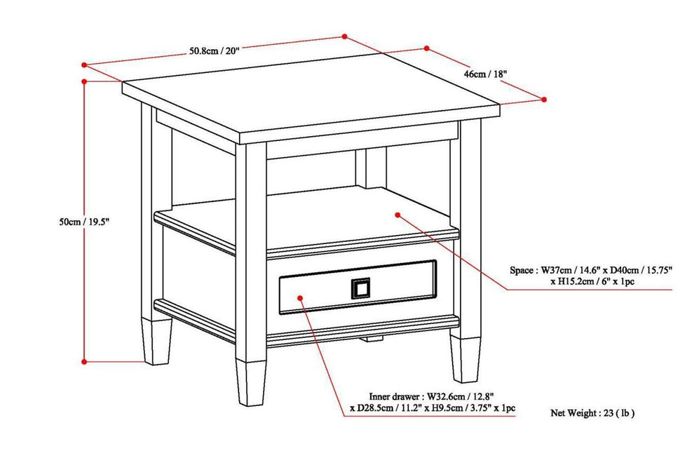 Tobacco Brown | Warm Shaker 20 inch End Side Table