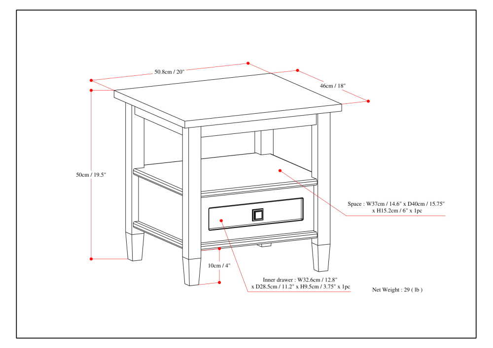 White | Warm Shaker 20 inch End Side Table