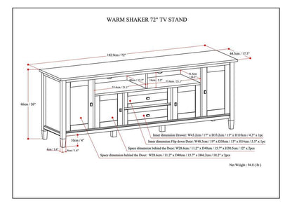 Tobacco Brown | Warm Shaker 72 inch TV Stand