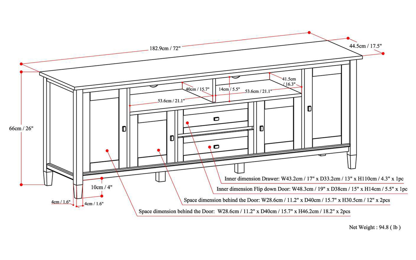 Black | Warm Shaker 72 inch TV Stand