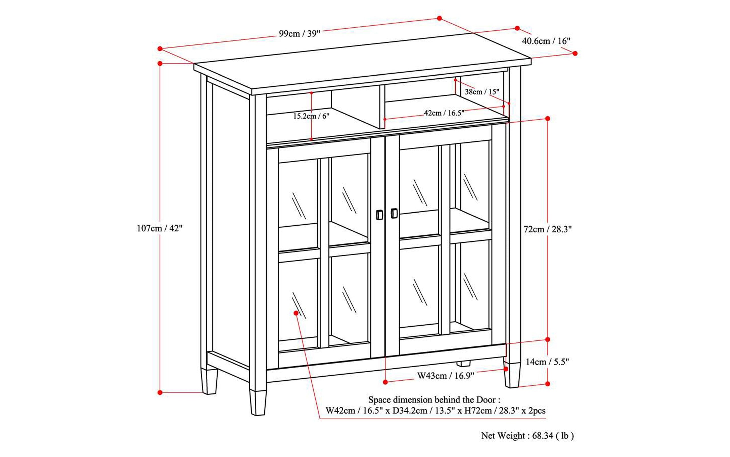 Tobacco Brown | Warm Shaker 39 inch Medium Storage & Media Cabinet