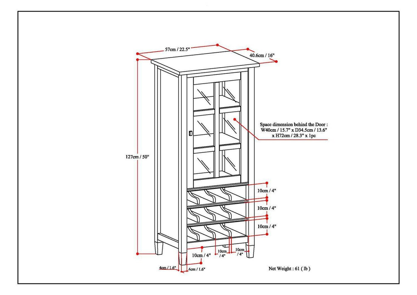 Distressed Grey | Warm Shaker 22.5 x 50 inch High Storage Wine Rack