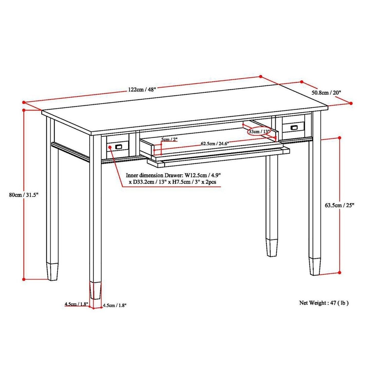 Tobacco Brown | Warm Shaker 48 inch Desk