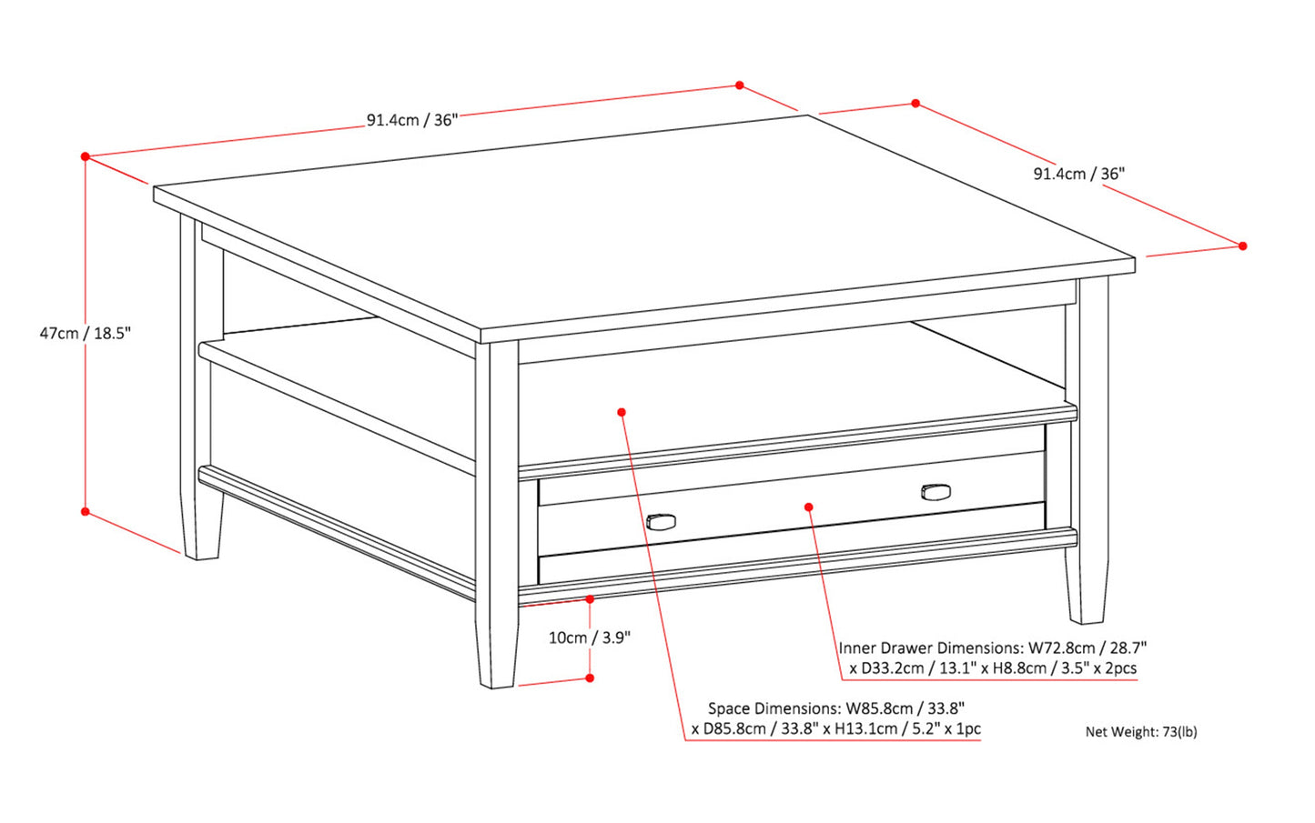 Distressed Grey | Warm Shaker Square Coffee Table