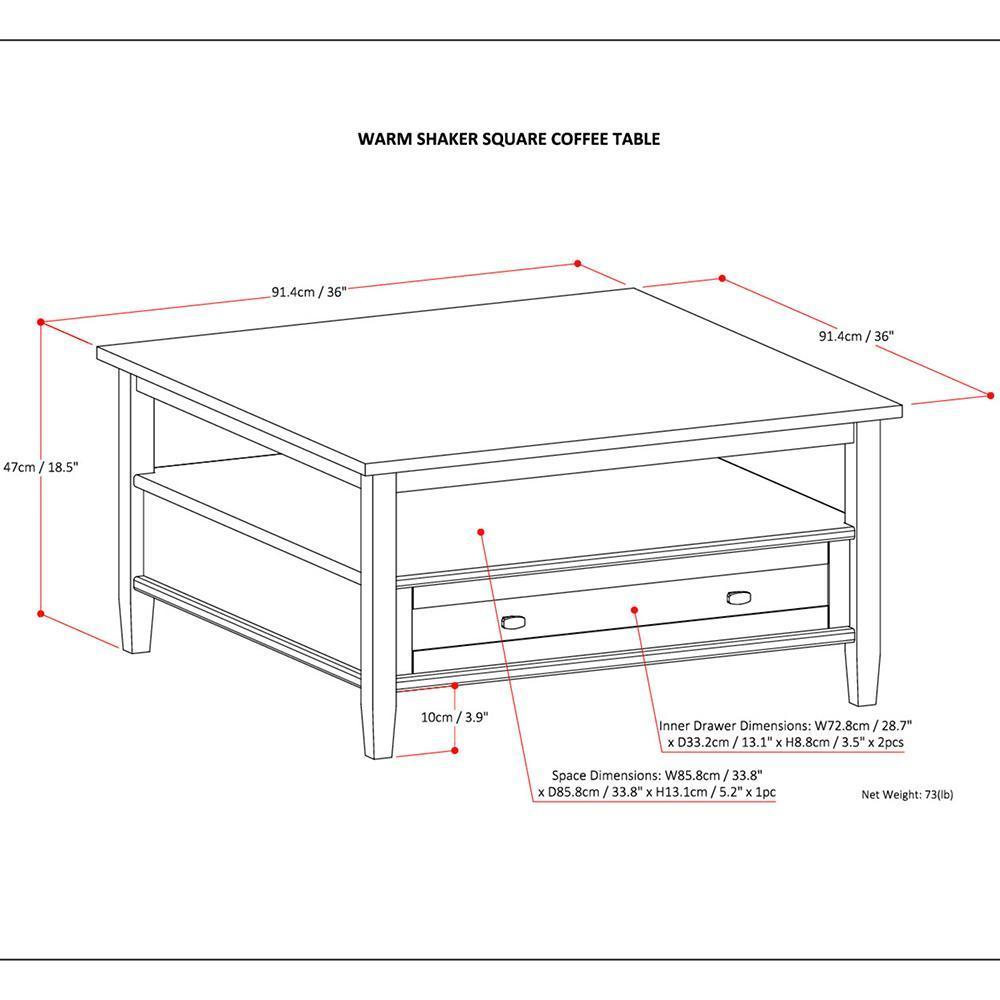 Tobacco Brown | Warm Shaker Square Coffee Table