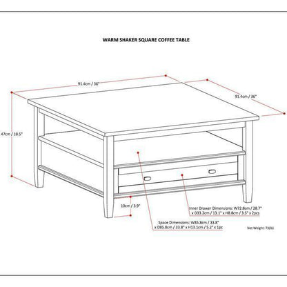 Light Golden Brown | Warm Shaker Square Coffee Table