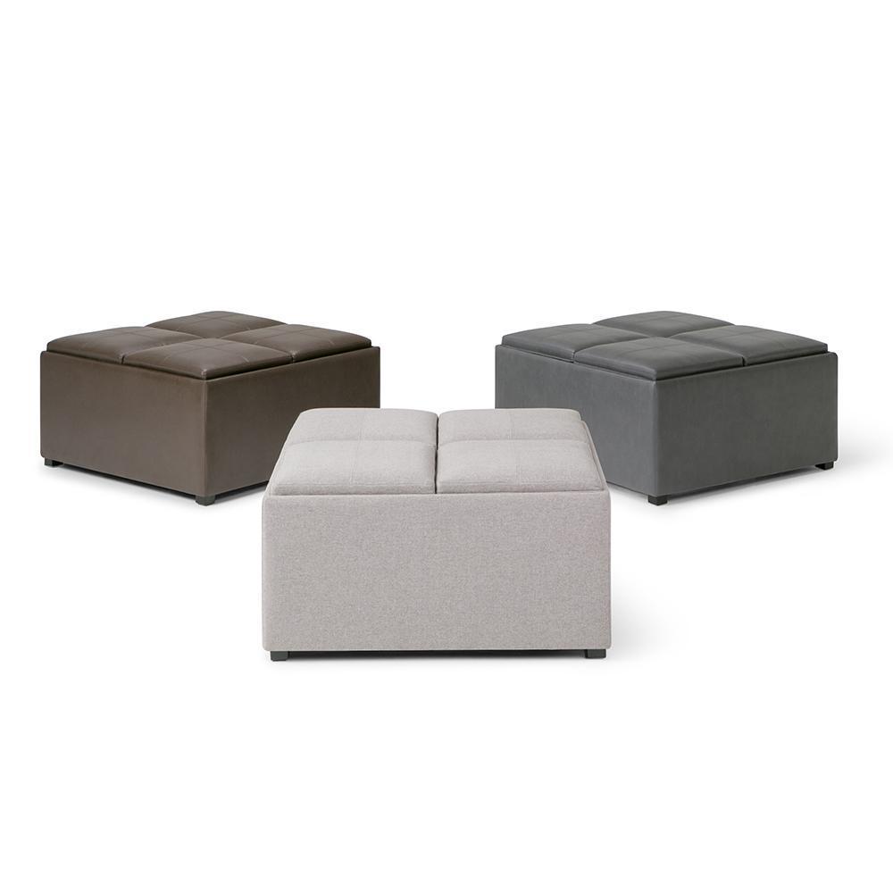 Cloud Grey Linen Style Fabric | Avalon Vegan Leather Square Coffee Table Storage Ottoman