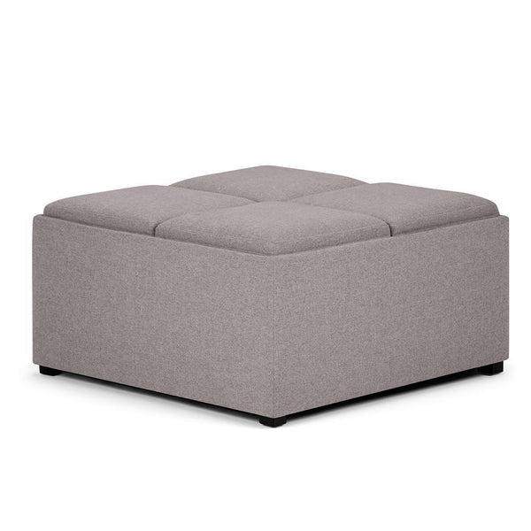 Cloud Grey Linen Style Fabric | Avalon Vegan Leather Square Coffee Table Storage Ottoman