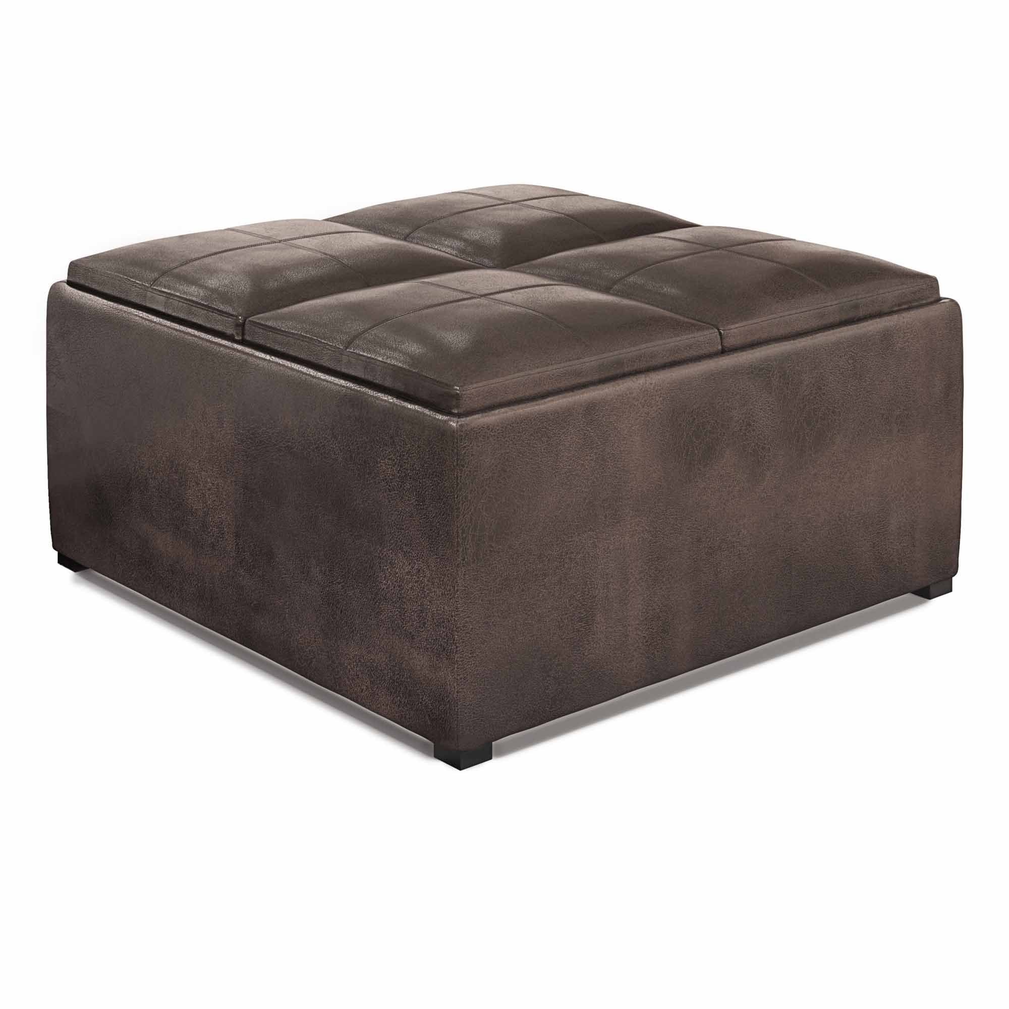 Distressed Brown Distressed Vegan Leather | Avalon Vegan Leather Square Coffee Table Storage Ottoman