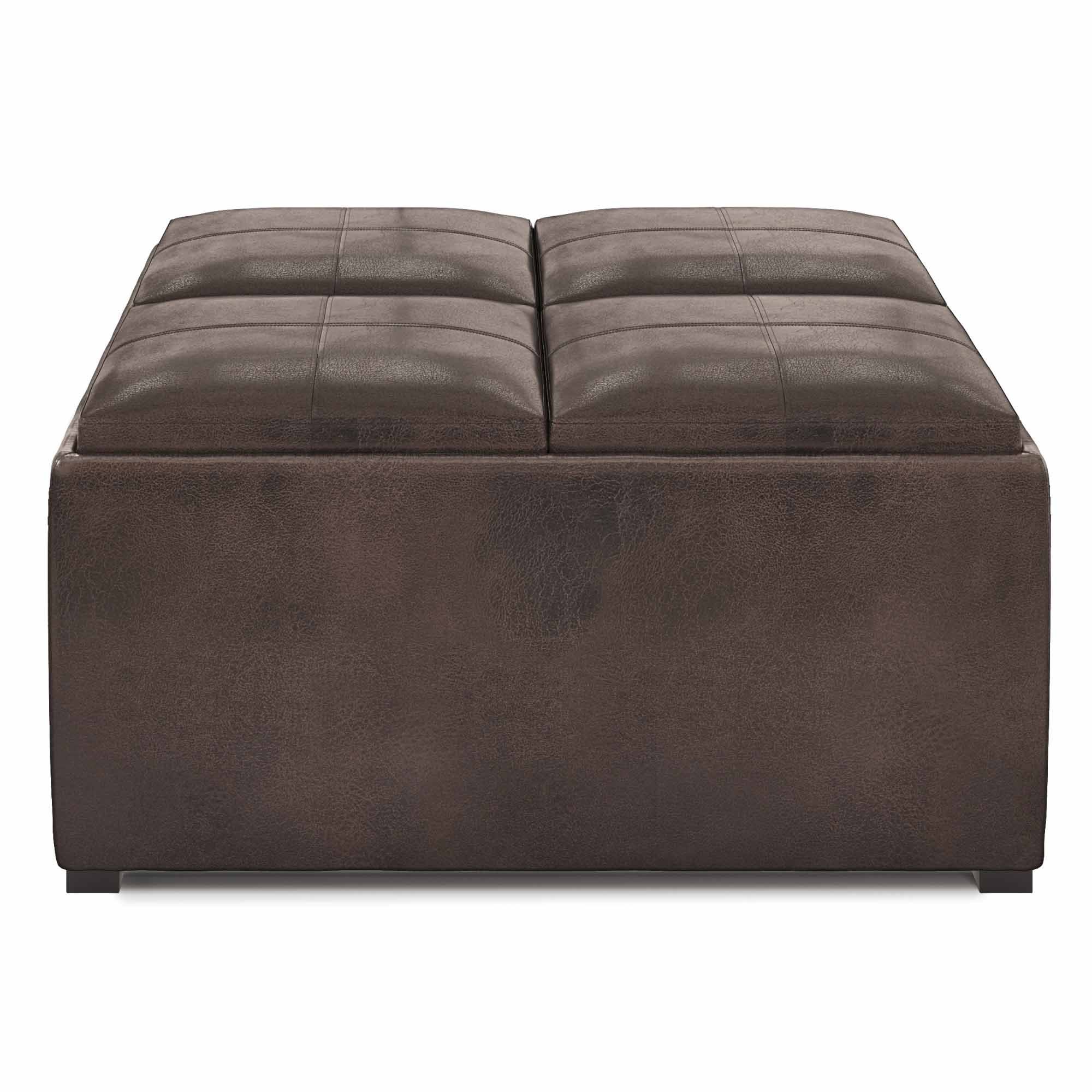 Distressed Brown Distressed Vegan Leather | Avalon Vegan Leather Square Coffee Table Storage Ottoman