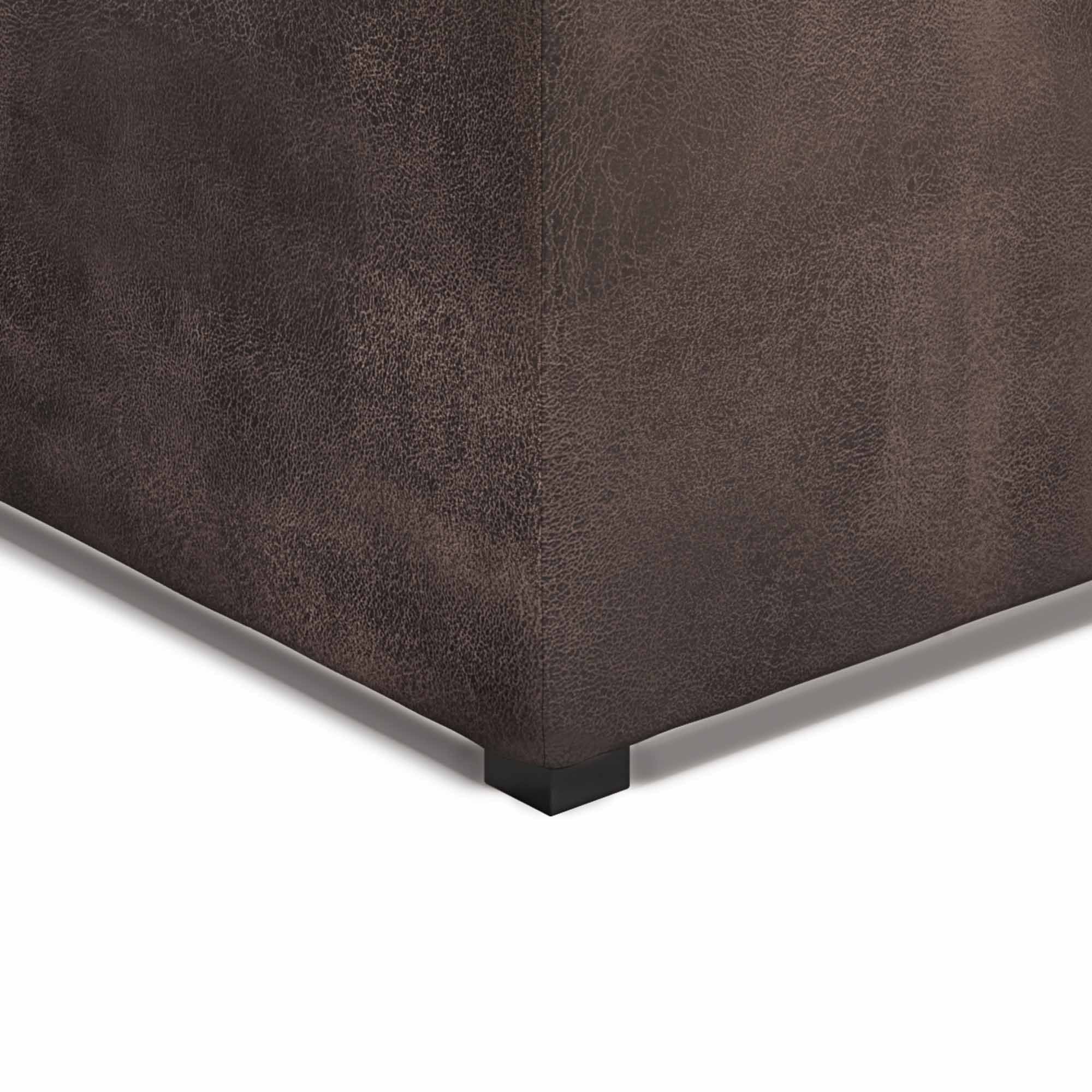 Distressed Brown Distressed Vegan Leather | Avalon Vegan Leather Square Coffee Table Storage Ottoman