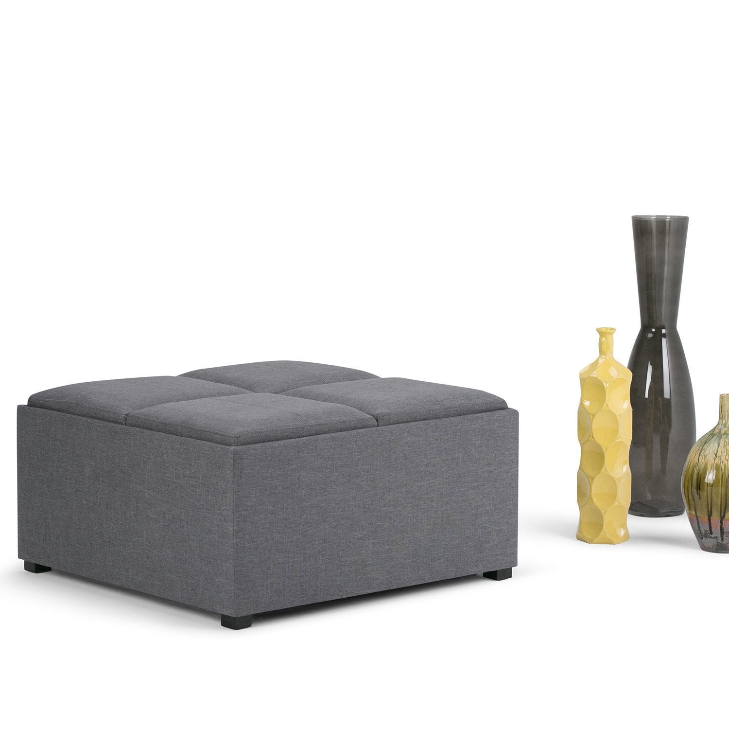 Slate Grey Linen Style Fabric | Avalon Vegan Leather Square Coffee Table Storage Ottoman