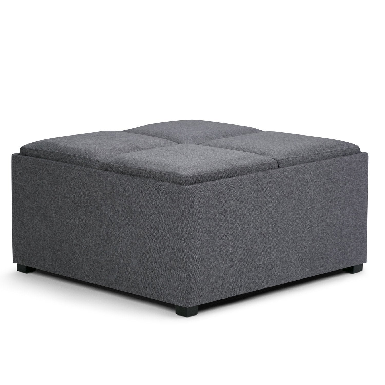 Slate Grey Linen Style Fabric | Avalon Vegan Leather Square Coffee Table Storage Ottoman