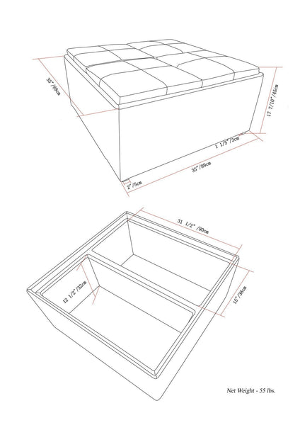 Slate Grey Linen Style Fabric | Avalon Vegan Leather Square Coffee Table Storage Ottoman