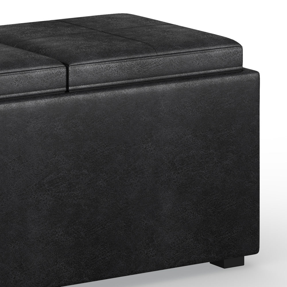 Distressed Black Distressed Vegan Leather | 5 Pc Storage Ottoman in Distressed Vegan Leather