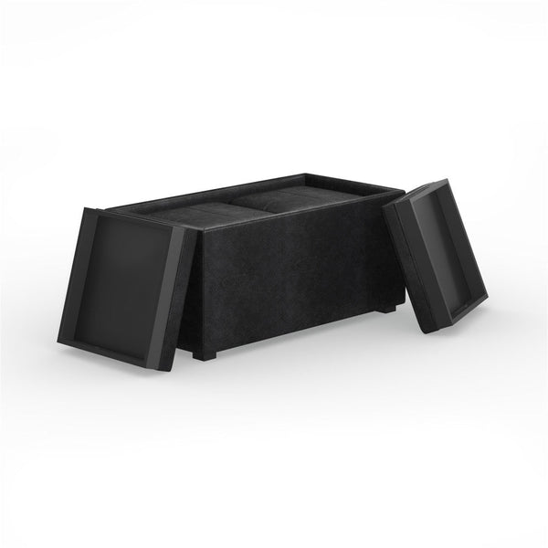 Distressed Black | 5 Pc Storage Ottoman in Distressed Vegan Leather