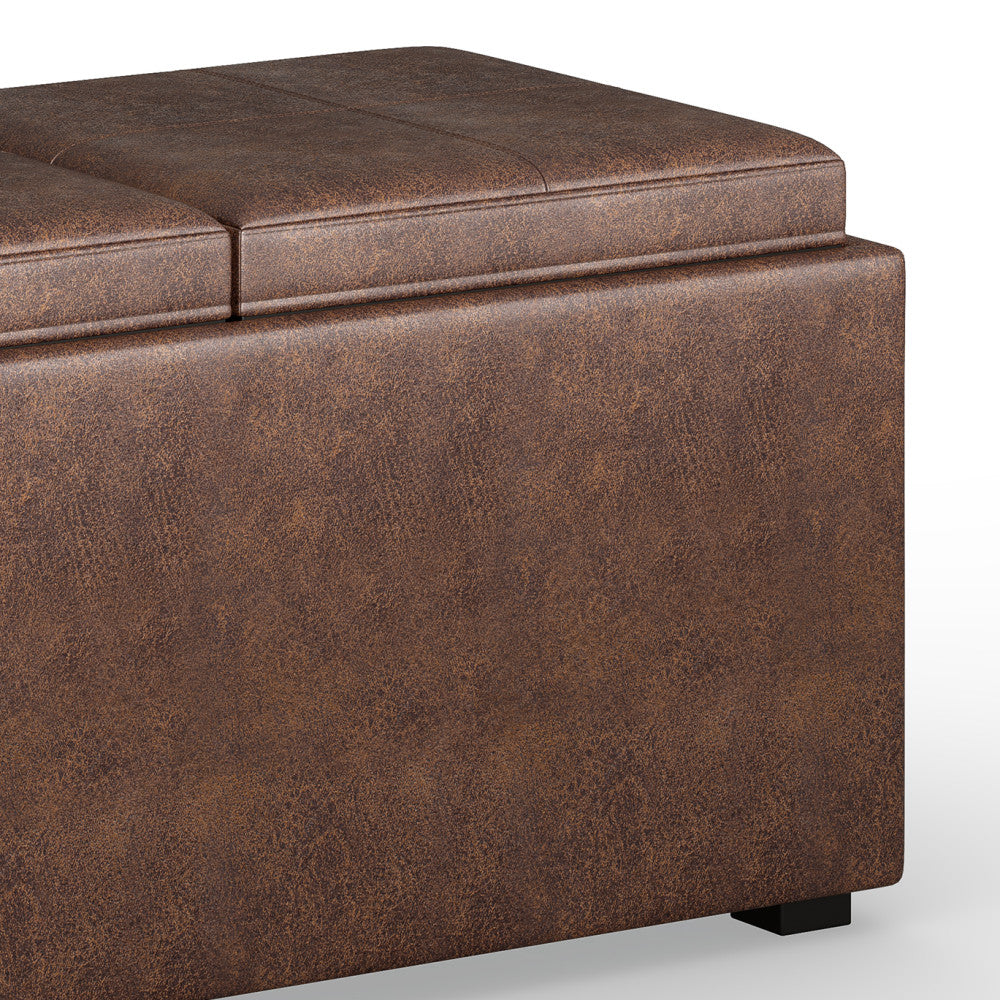 Distressed Chestnut Brown | 5 Pc Storage Ottoman in Distressed Vegan Leather