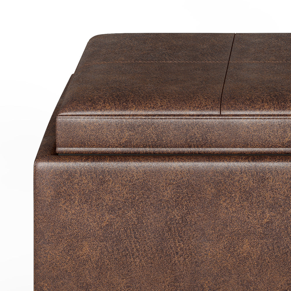 Distressed Chestnut Brown Distressed Vegan Leather | 5 Pc Storage Ottoman in Distressed Vegan Leather