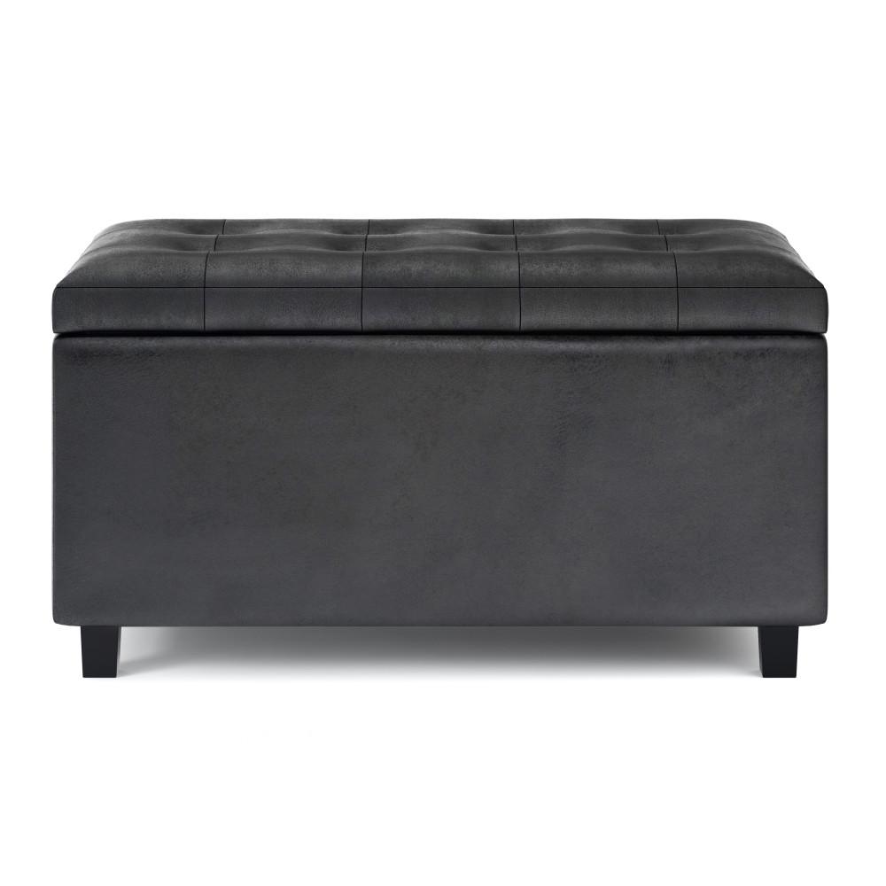 Distressed Black Distressed Vegan Leather | Cosmopolitan Faux Air Leather Storage Ottoman