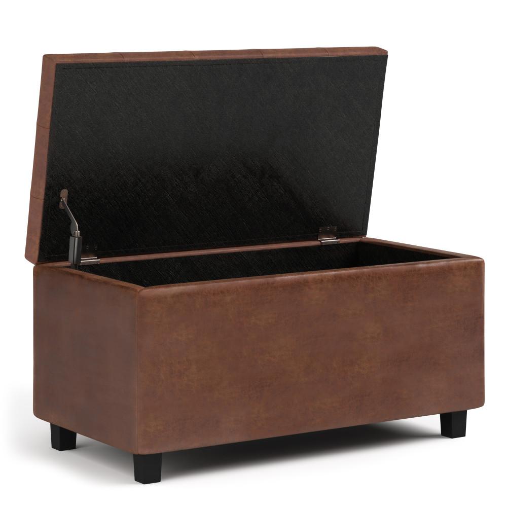 Distressed Saddle Brown Distressed Vegan Leather | Cosmopolitan Faux Air Leather Storage Ottoman