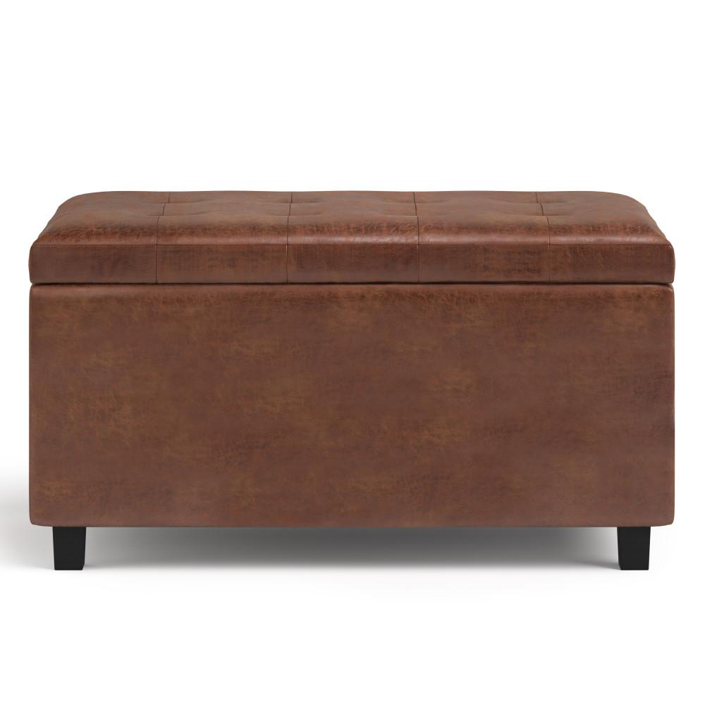 Distressed Saddle Brown Distressed Vegan Leather | Cosmopolitan Faux Air Leather Storage Ottoman