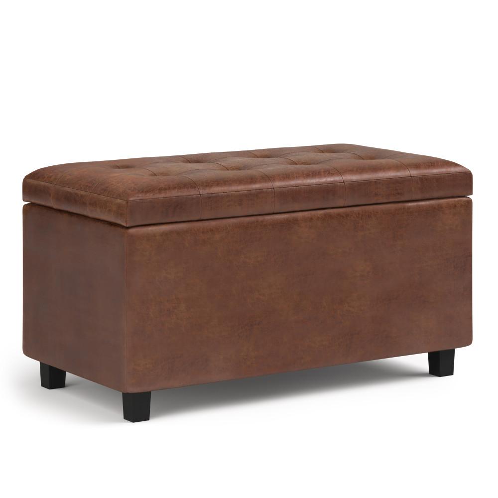 Distressed Saddle Brown Distressed Vegan Leather | Cosmopolitan Faux Air Leather Storage Ottoman