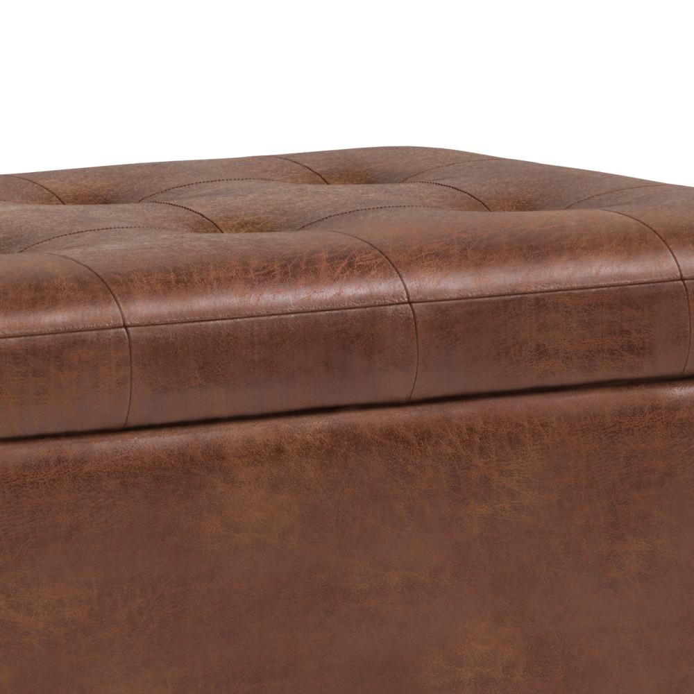 Distressed Saddle Brown Distressed Vegan Leather | Cosmopolitan Faux Air Leather Storage Ottoman