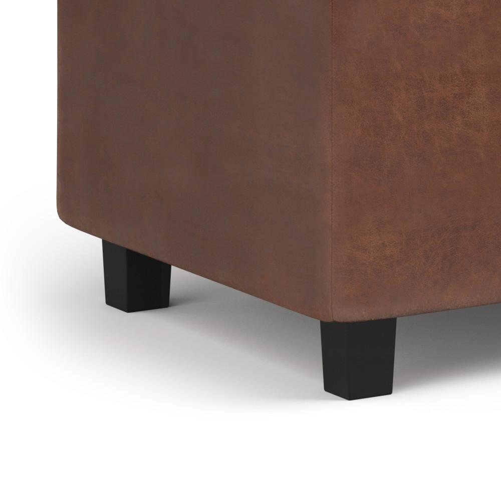 Distressed Saddle Brown Distressed Vegan Leather | Cosmopolitan Faux Air Leather Storage Ottoman